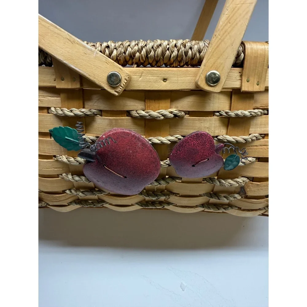 Set of 2 Woven Wood Apple Baskets Rustic Farmhouse Decor with Rope Accents